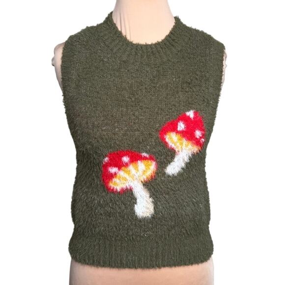 Forever 21 Green Fuzzy Mushroom Sweater Vest - Picture 4 of 8